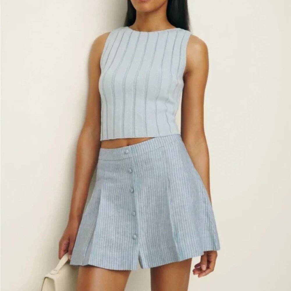NWT Reformation Carol Linen Mini Skirt - Cornflower sz 10